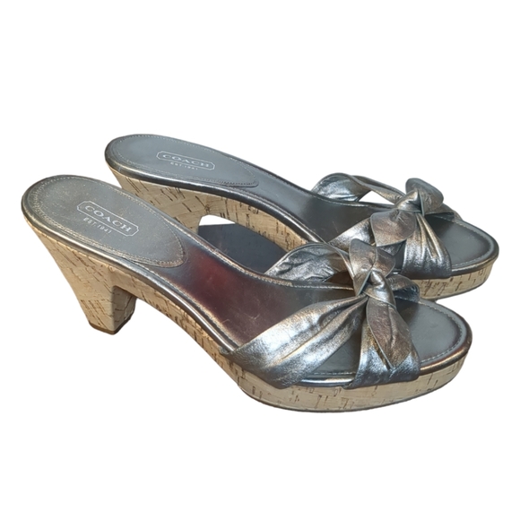 Coach Luxury Silver Slides Platform Sandals Size 10. - Picture 3 of 16
